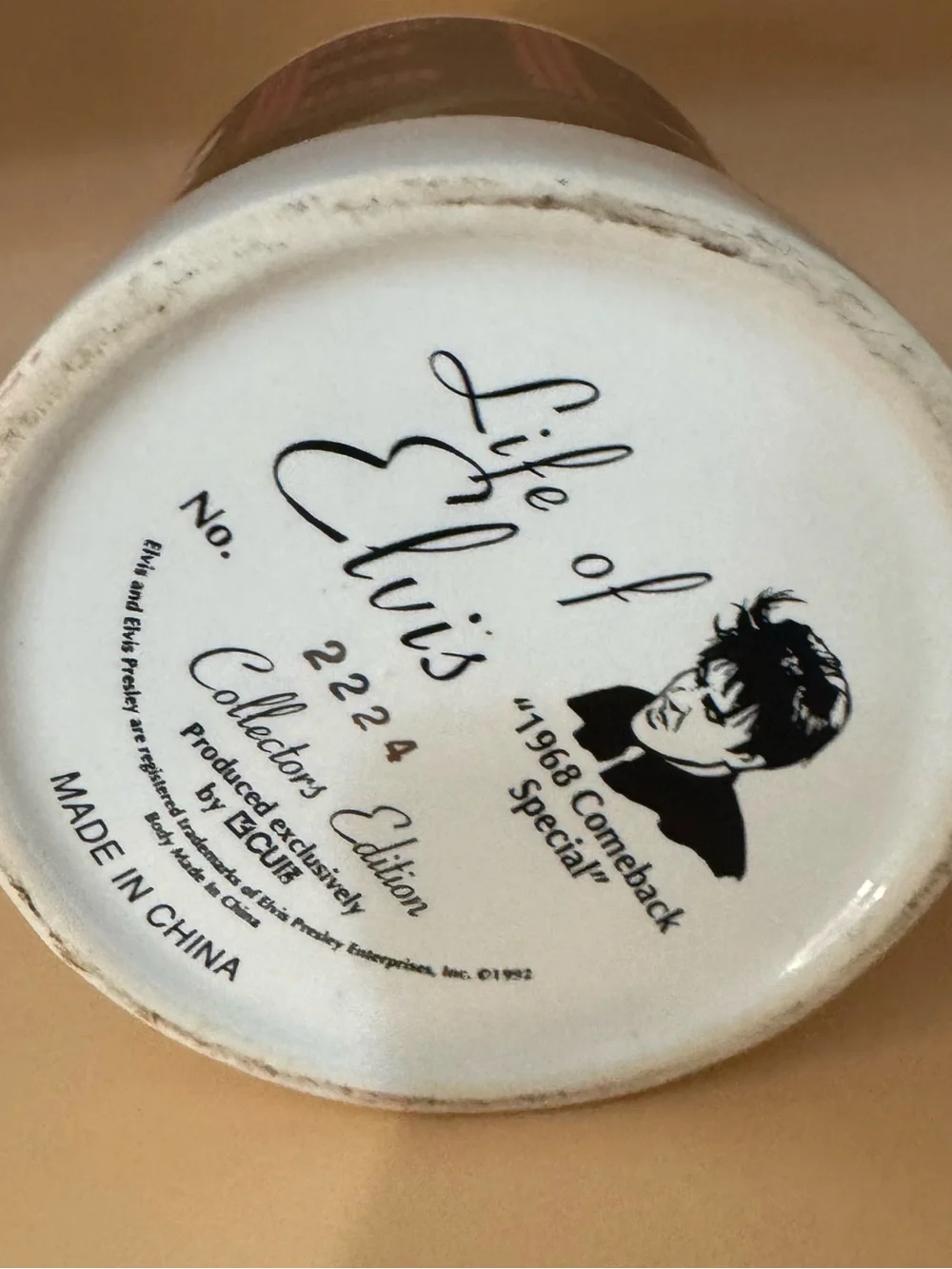 White and Black Ceramic Stein with Pewter Lid - Elvis Design